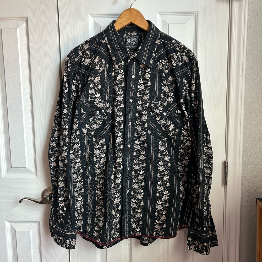 Southern Thread black & tan long sleeve pearl snap long sleeve rodeo shirt